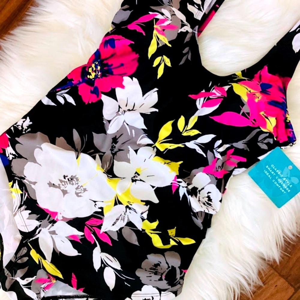 Swimsuits‎ for All Beach Belle Bright Floral Sarong Front Swimsuit Size10 NWT